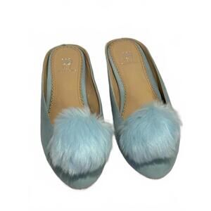 Rava Avis Women's Light Blue Shoe's with Faux Fur Pom Poms Size- 9M